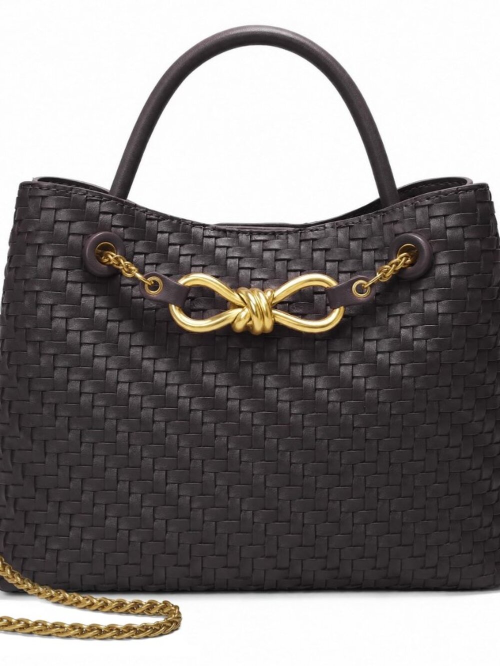 Small Woven Leather Purse for Women Top Handle Shoulder Handbag